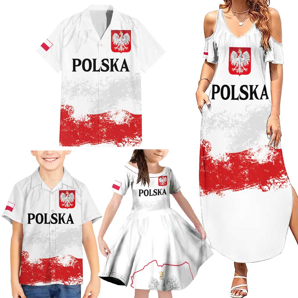 Personalized Polish National Flag Day Family Matching Summer Maxi Dress and Hawaiian Shirt Polska White Eagle Grunge Style
