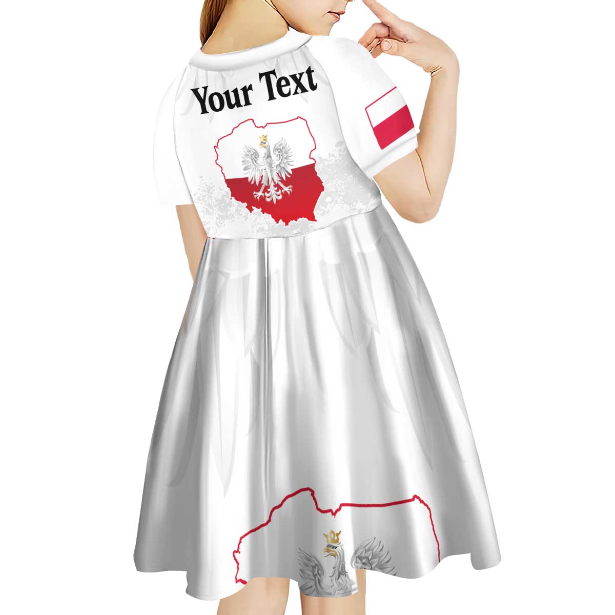 Personalized Polish National Flag Day Kid Short Sleeve Dress Polska White Eagle Grunge Style