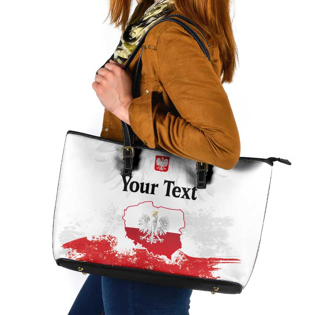 Personalized Polish National Flag Day Leather Tote Bag Polska White Eagle Grunge Style
