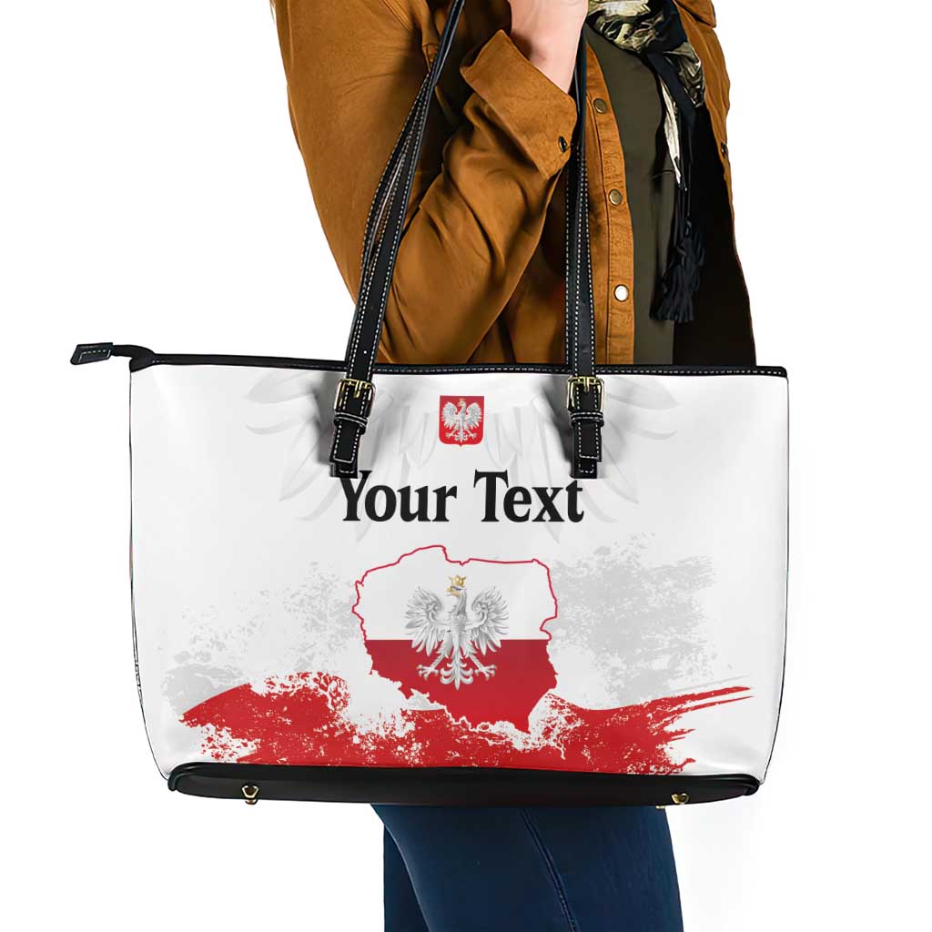 Personalized Polish National Flag Day Leather Tote Bag Polska White Eagle Grunge Style