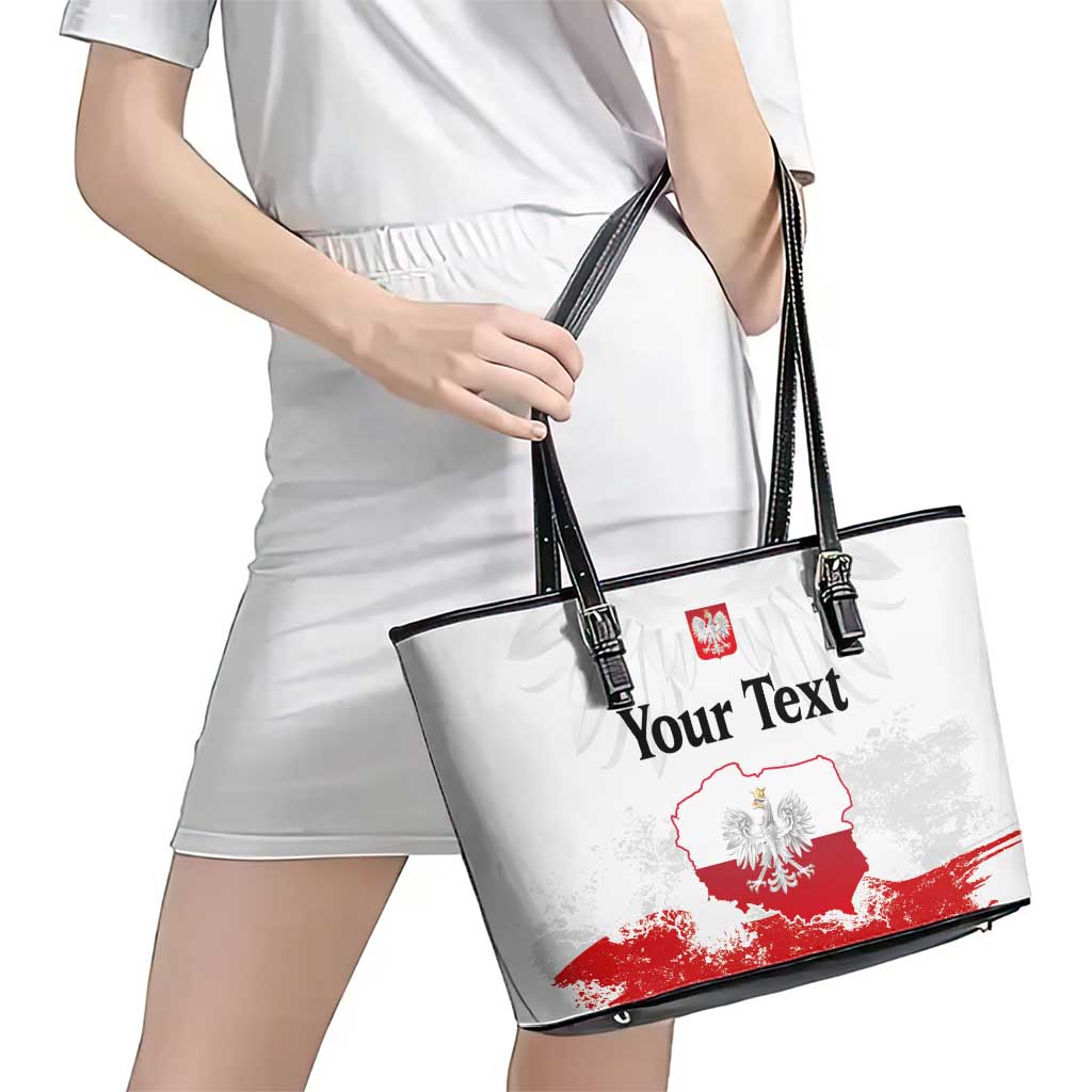 Personalized Polish National Flag Day Leather Tote Bag Polska White Eagle Grunge Style