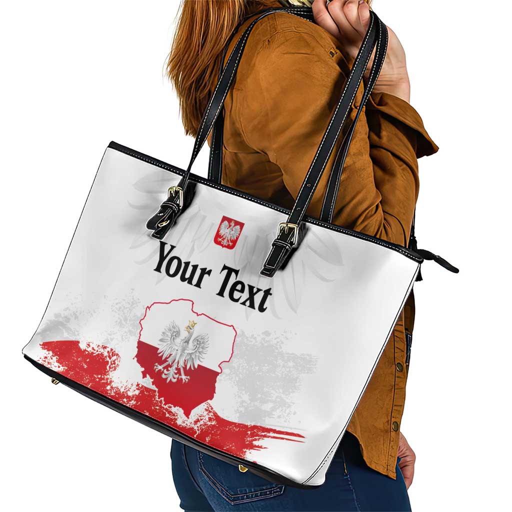 Personalized Polish National Flag Day Leather Tote Bag Polska White Eagle Grunge Style