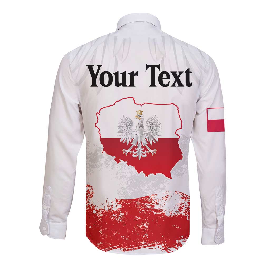 Personalized Polish National Flag Day Long Sleeve Button Shirt Polska White Eagle Grunge Style