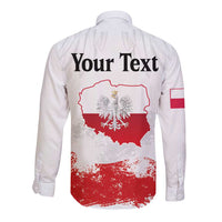 Personalized Polish National Flag Day Long Sleeve Button Shirt Polska White Eagle Grunge Style