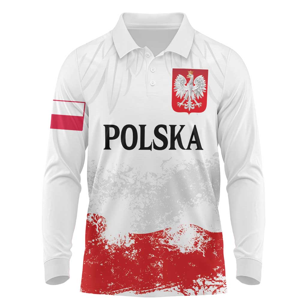 Personalized Polish National Flag Day Long Sleeve Polo Shirt Polska White Eagle Grunge Style