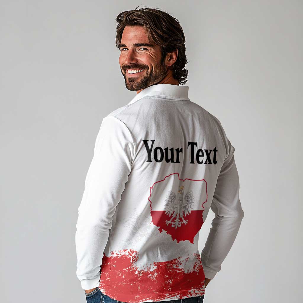 Personalized Polish National Flag Day Long Sleeve Polo Shirt Polska White Eagle Grunge Style