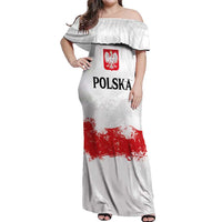 Personalized Polish National Flag Day Off Shoulder Maxi Dress Polska White Eagle Grunge Style