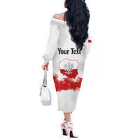 Personalized Polish National Flag Day Off The Shoulder Long Sleeve Dress Polska White Eagle Grunge Style