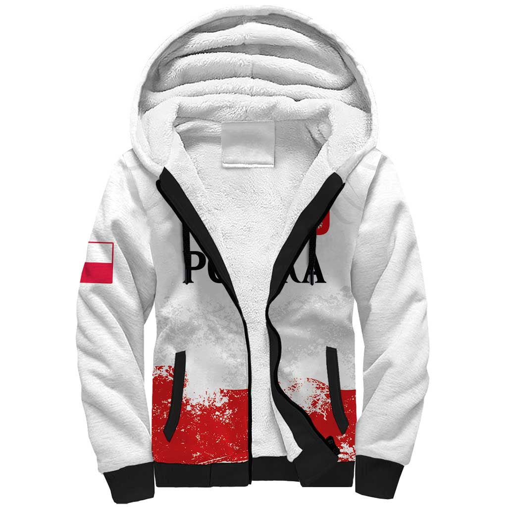 Personalized Polish National Flag Day Sherpa Hoodie Polska White Eagle Grunge Style
