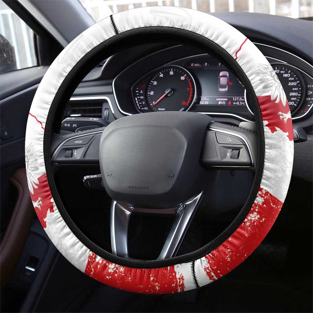 Polish National Flag Day Steering Wheel Cover Polska White Eagle Grunge Style