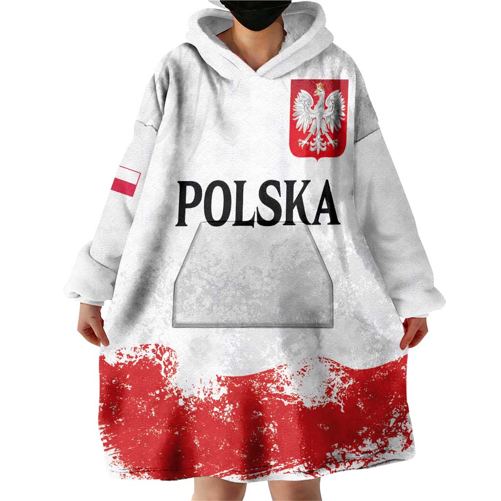 Personalized Polish National Flag Day Wearable Blanket Hoodie Polska White Eagle Grunge Style