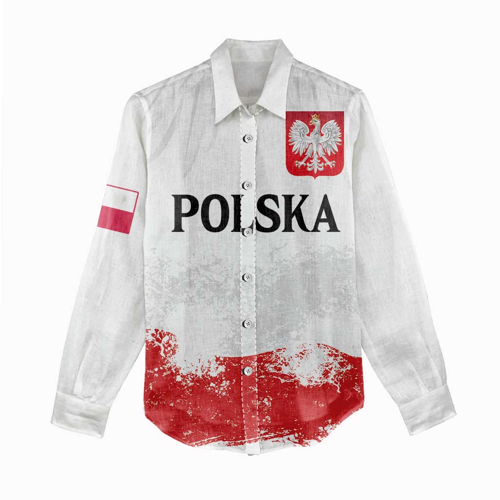 Personalized Polish National Flag Day Women Casual Shirt Polska White Eagle Grunge Style