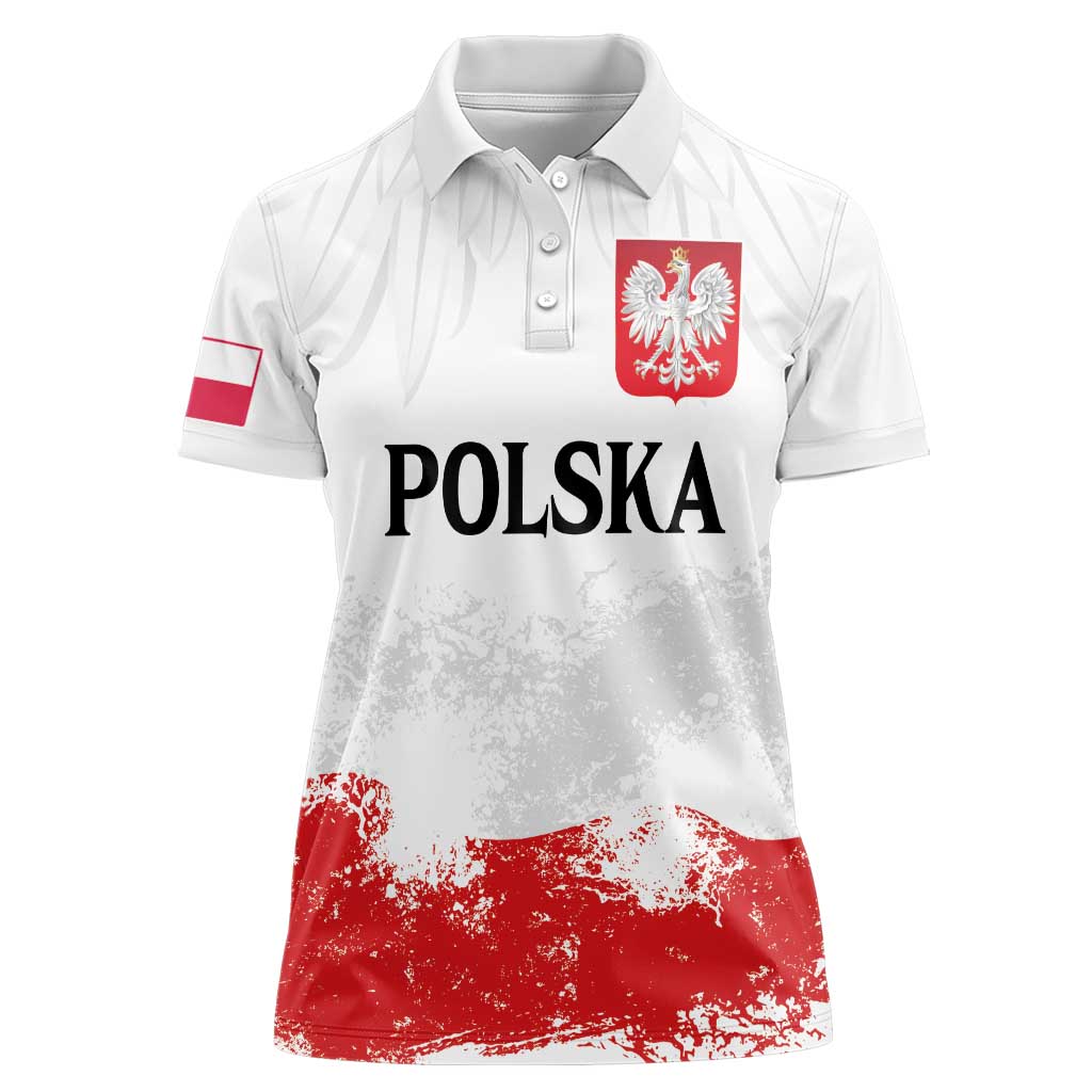 Personalized Polish National Flag Day Women Polo Shirt Polska White Eagle Grunge Style