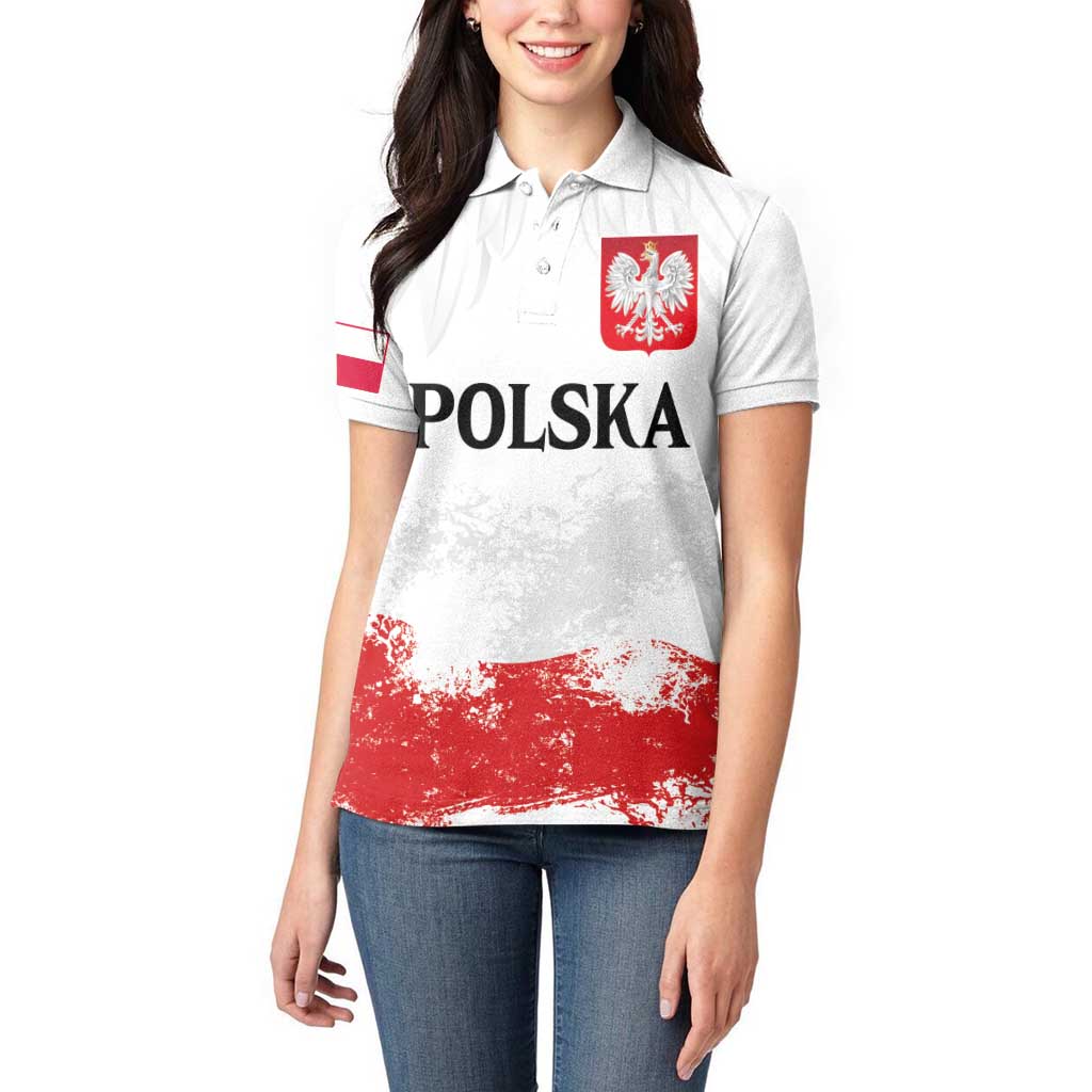 Personalized Polish National Flag Day Women Polo Shirt Polska White Eagle Grunge Style