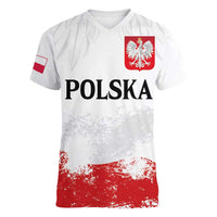 Personalized Polish National Flag Day Women V-Neck T-Shirt Polska White Eagle Grunge Style