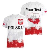Personalized Polish National Flag Day Women V-Neck T-Shirt Polska White Eagle Grunge Style