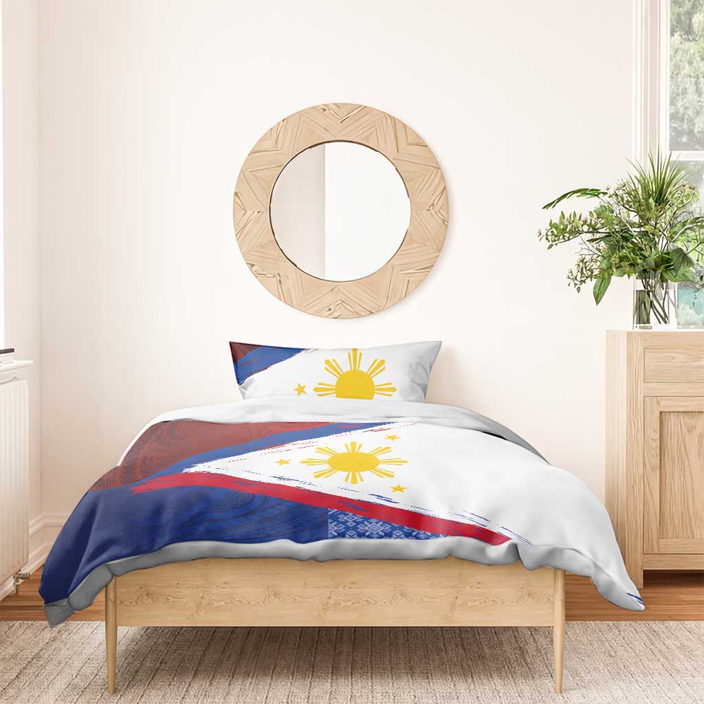 Philippines National Flag Day Bedding Set Polynesian and Yakan Tattoo Brush Style