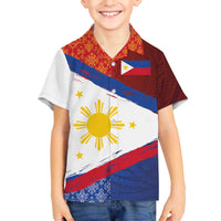 Philippines National Flag Day Family Matching Off The Shoulder Long Sleeve Dress and Hawaiian Shirt Polynesian and Yakan Tattoo Brush Style
