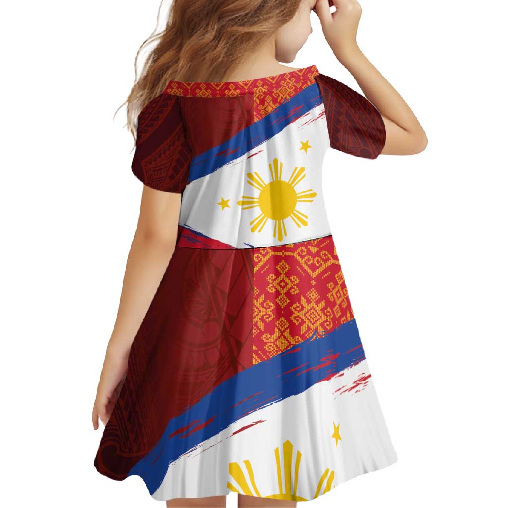Philippines National Flag Day Family Matching Off Shoulder Maxi Dress and Hawaiian Shirt Polynesian and Yakan Tattoo Brush Style