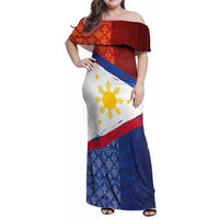 Philippines National Flag Day Family Matching Off Shoulder Maxi Dress and Hawaiian Shirt Polynesian and Yakan Tattoo Brush Style