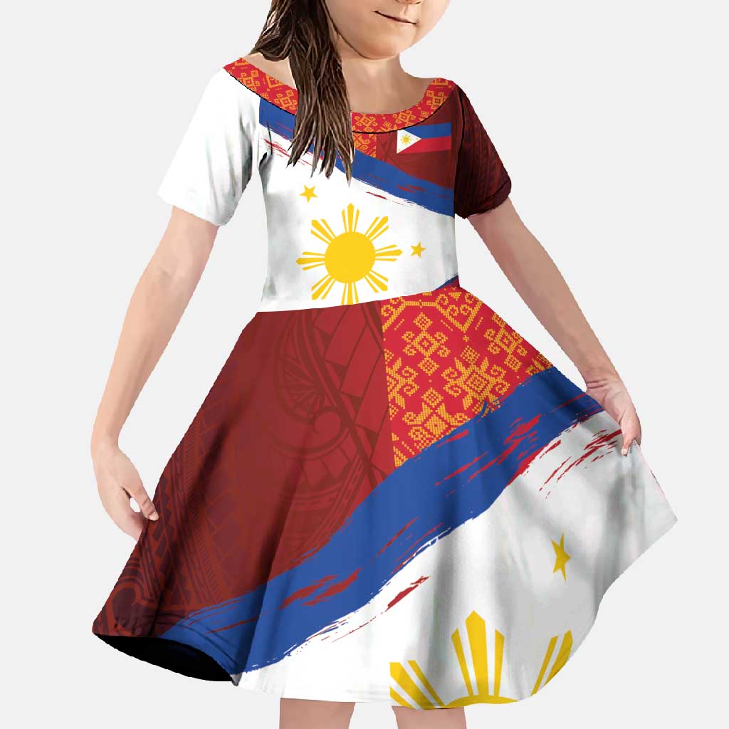 Philippines National Flag Day Family Matching Tank Maxi Dress and Hawaiian Shirt Polynesian and Yakan Tattoo Brush Style
