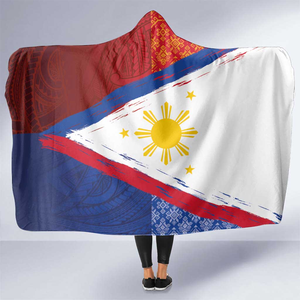 Philippines National Flag Day Hooded Blanket Polynesian and Yakan Tattoo Brush Style