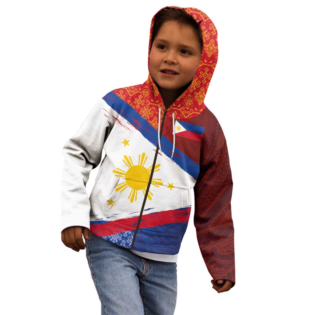 Philippines National Flag Day Kid Hoodie Polynesian and Yakan Tattoo Brush Style