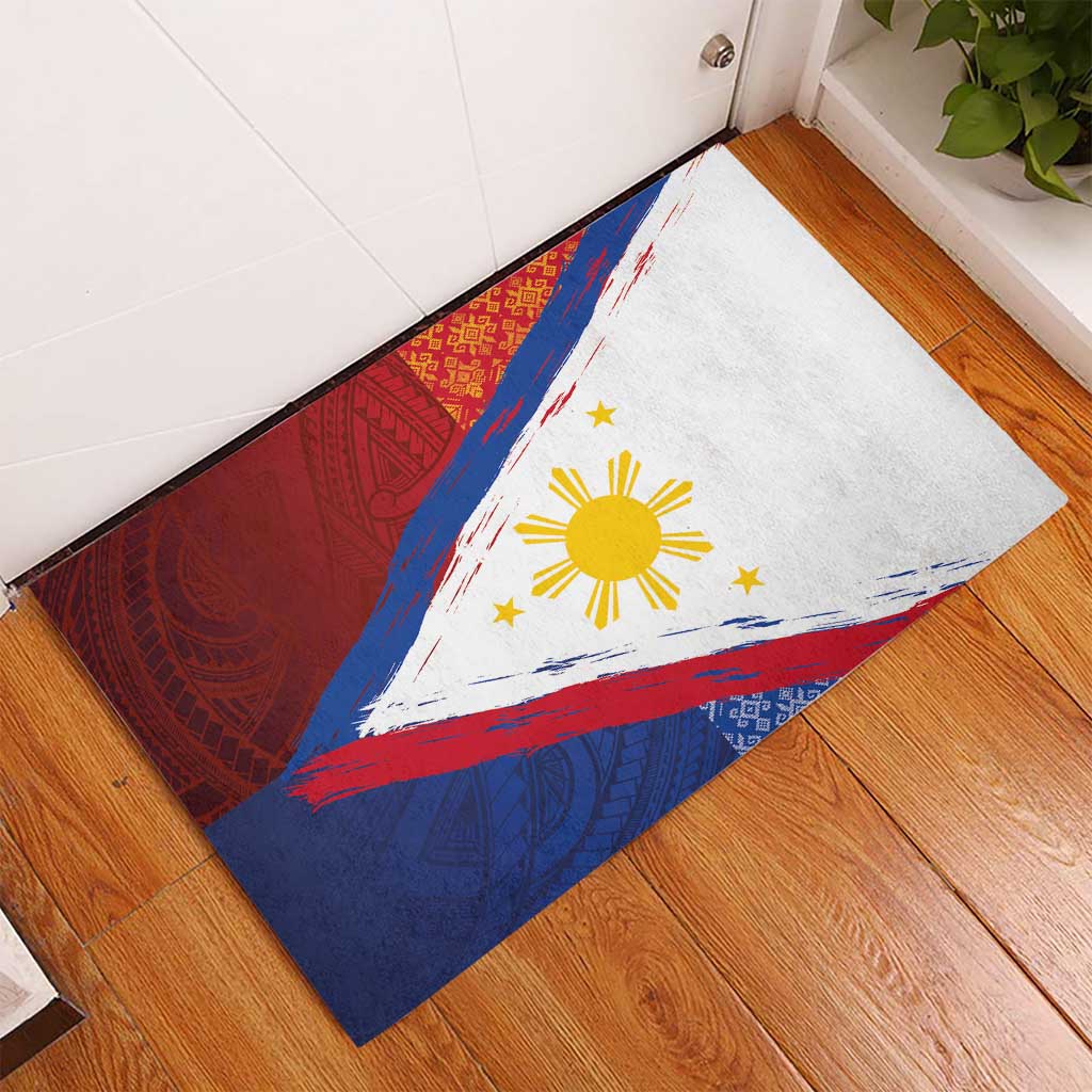 Philippines National Flag Day Rubber Doormat Polynesian and Yakan Tattoo Brush Style