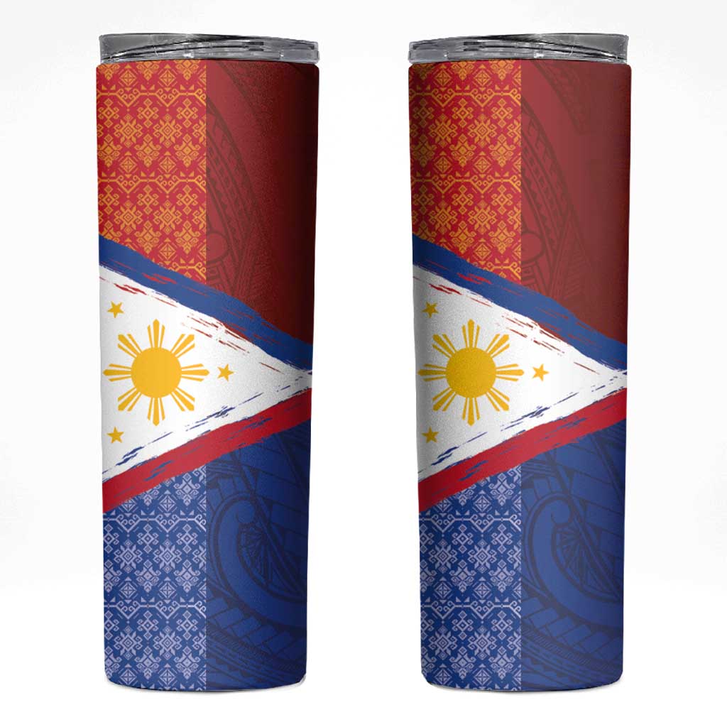 Philippines National Flag Day Skinny Tumbler Polynesian and Yakan Tattoo Brush Style