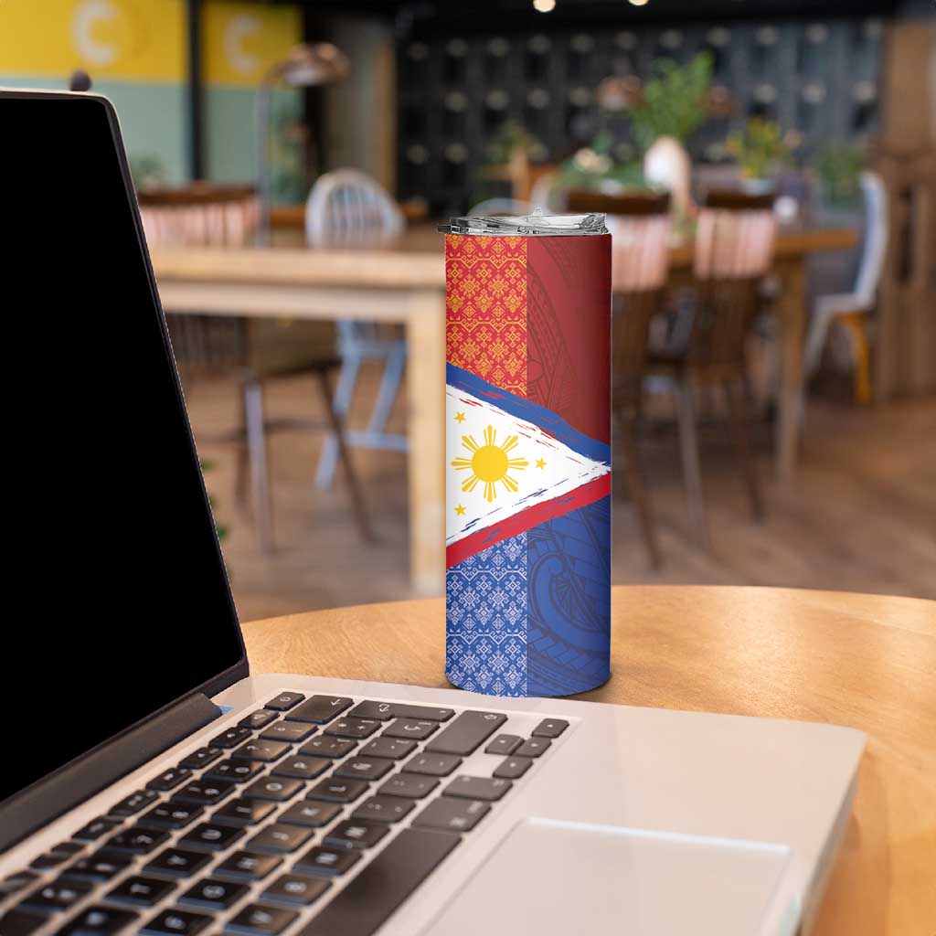 Philippines National Flag Day Skinny Tumbler Polynesian and Yakan Tattoo Brush Style