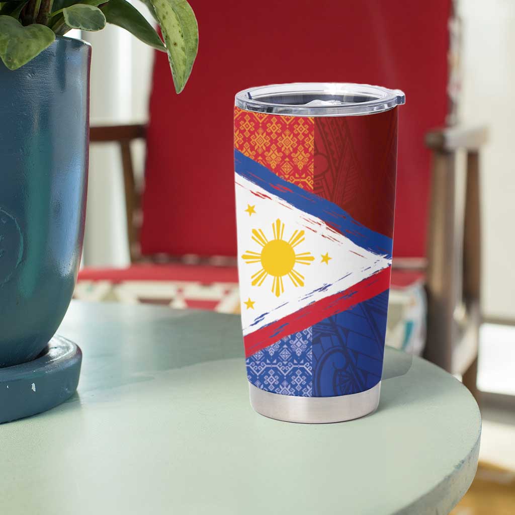 Philippines National Flag Day Tumbler Cup Polynesian and Yakan Tattoo Brush Style
