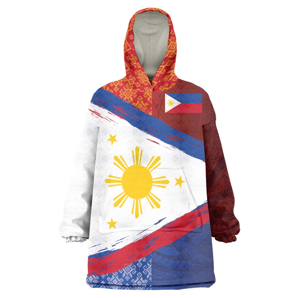 Philippines National Flag Day Wearable Blanket Hoodie Polynesian and Yakan Tattoo Brush Style