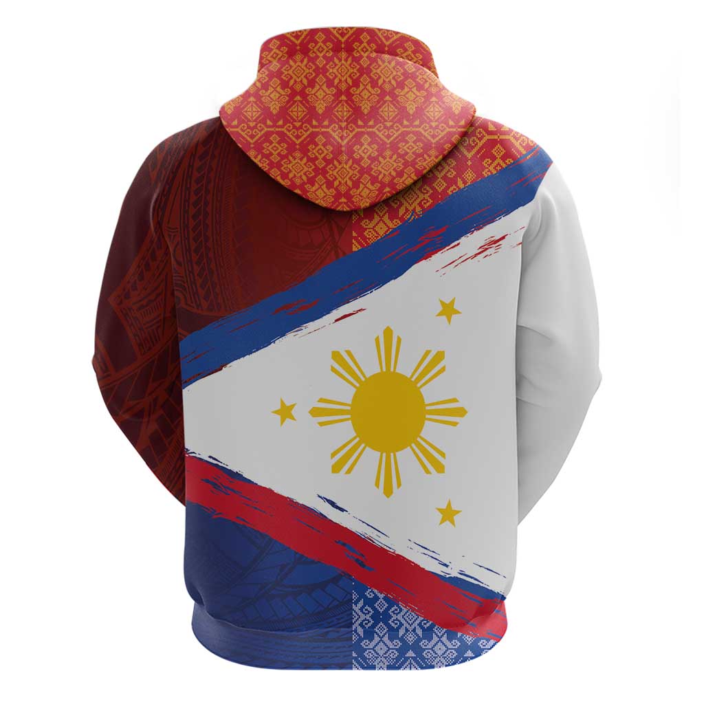 Philippines National Flag Day Zip Hoodie Polynesian and Yakan Tattoo Brush Style