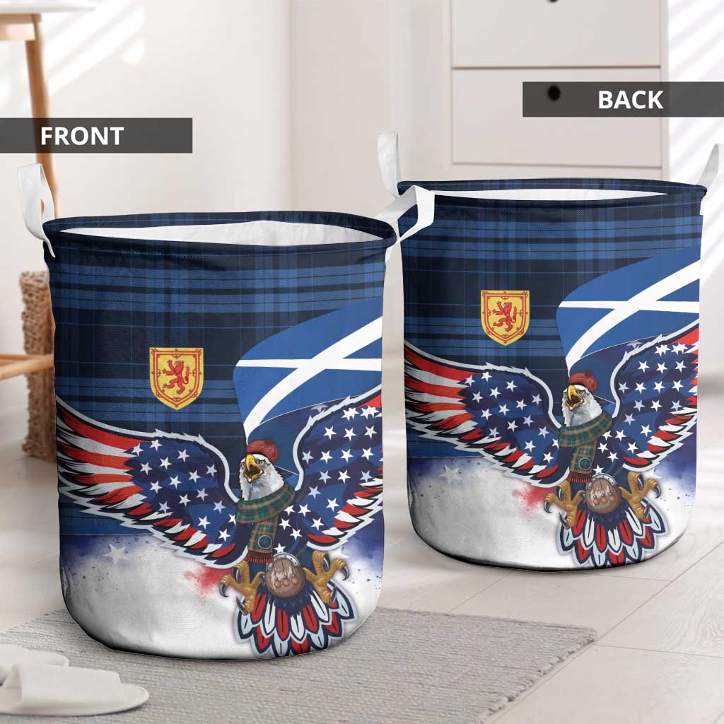 Scottish-American Heritage Month Laundry Basket USA Eagle with Scottish Traditional Costume