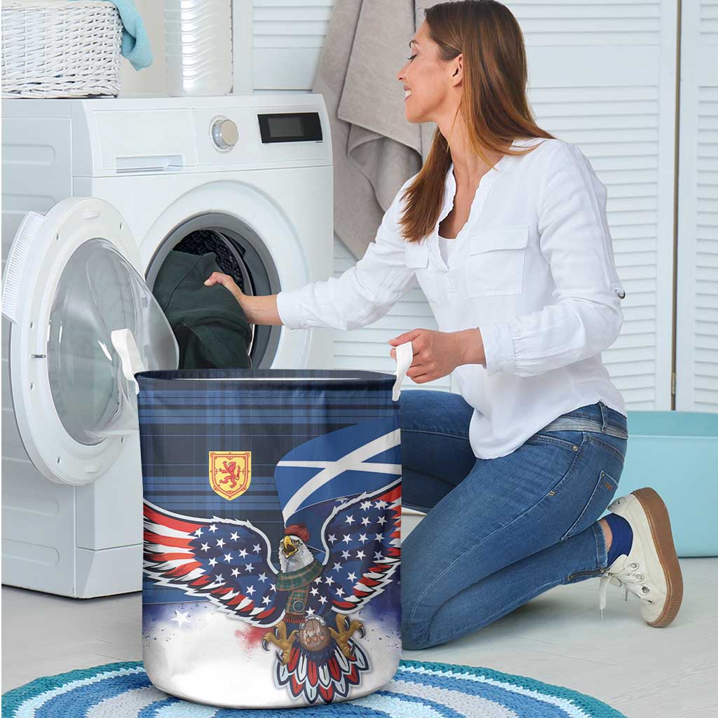 Scottish-American Heritage Month Laundry Basket USA Eagle with Scottish Traditional Costume
