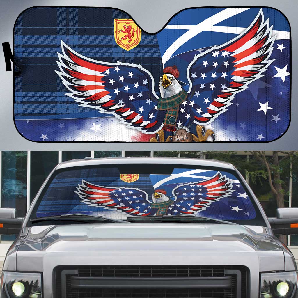 Scottish-American Heritage Month Auto Sun Shade USA Eagle with Scottish Traditional Costume