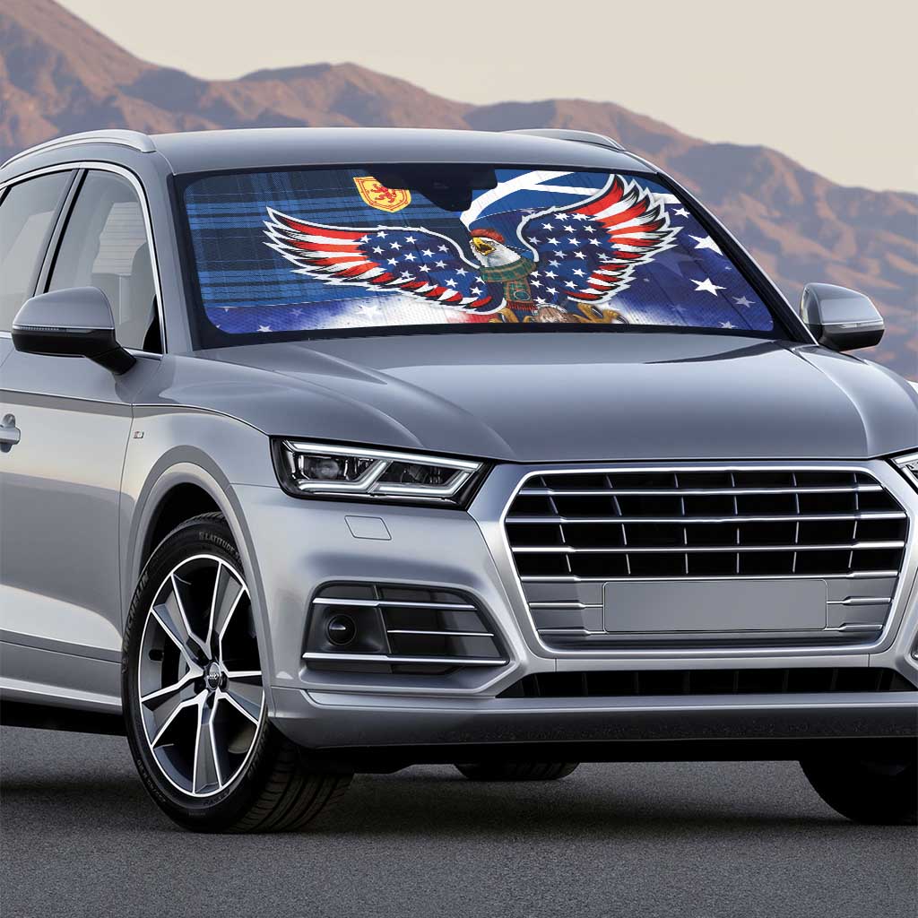 Scottish-American Heritage Month Auto Sun Shade USA Eagle with Scottish Traditional Costume