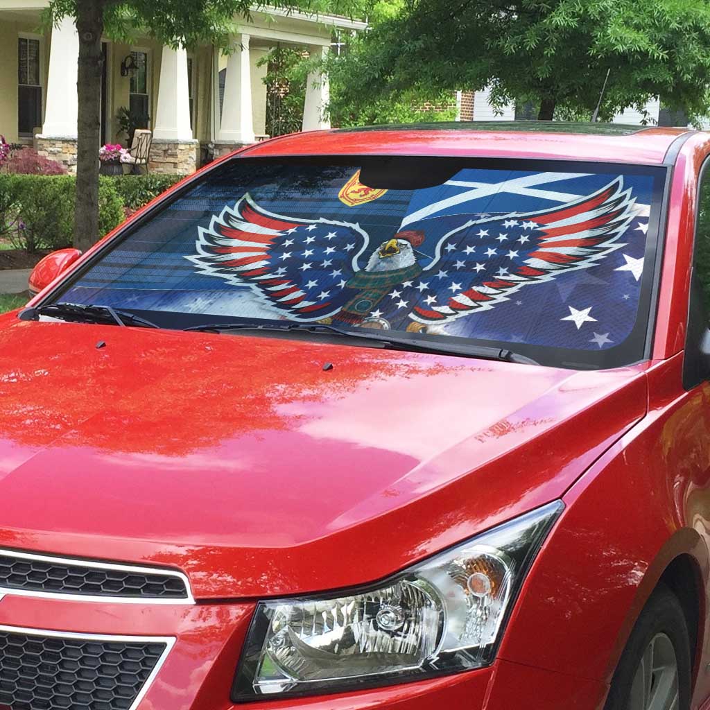 Scottish-American Heritage Month Auto Sun Shade USA Eagle with Scottish Traditional Costume