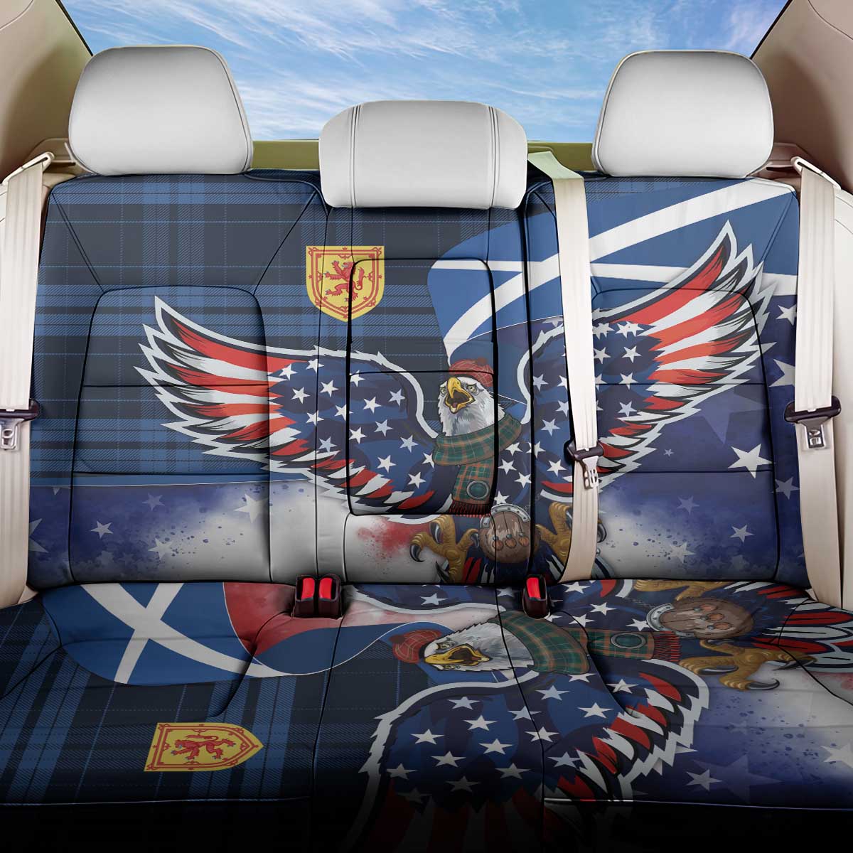 Scottish-American Heritage Month Back Car Seat Cover USA Eagle with Scottish Traditional Costume