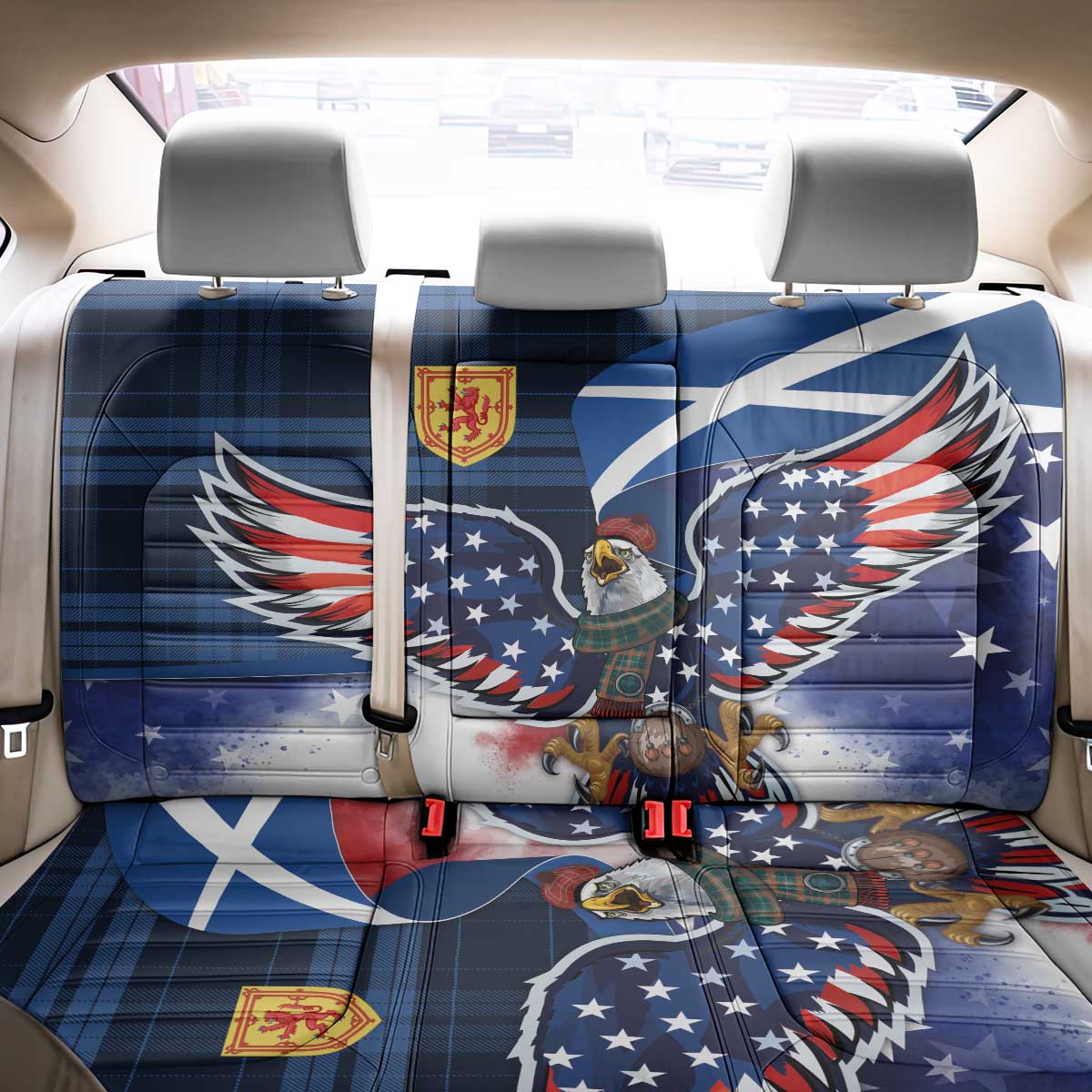Scottish-American Heritage Month Back Car Seat Cover USA Eagle with Scottish Traditional Costume