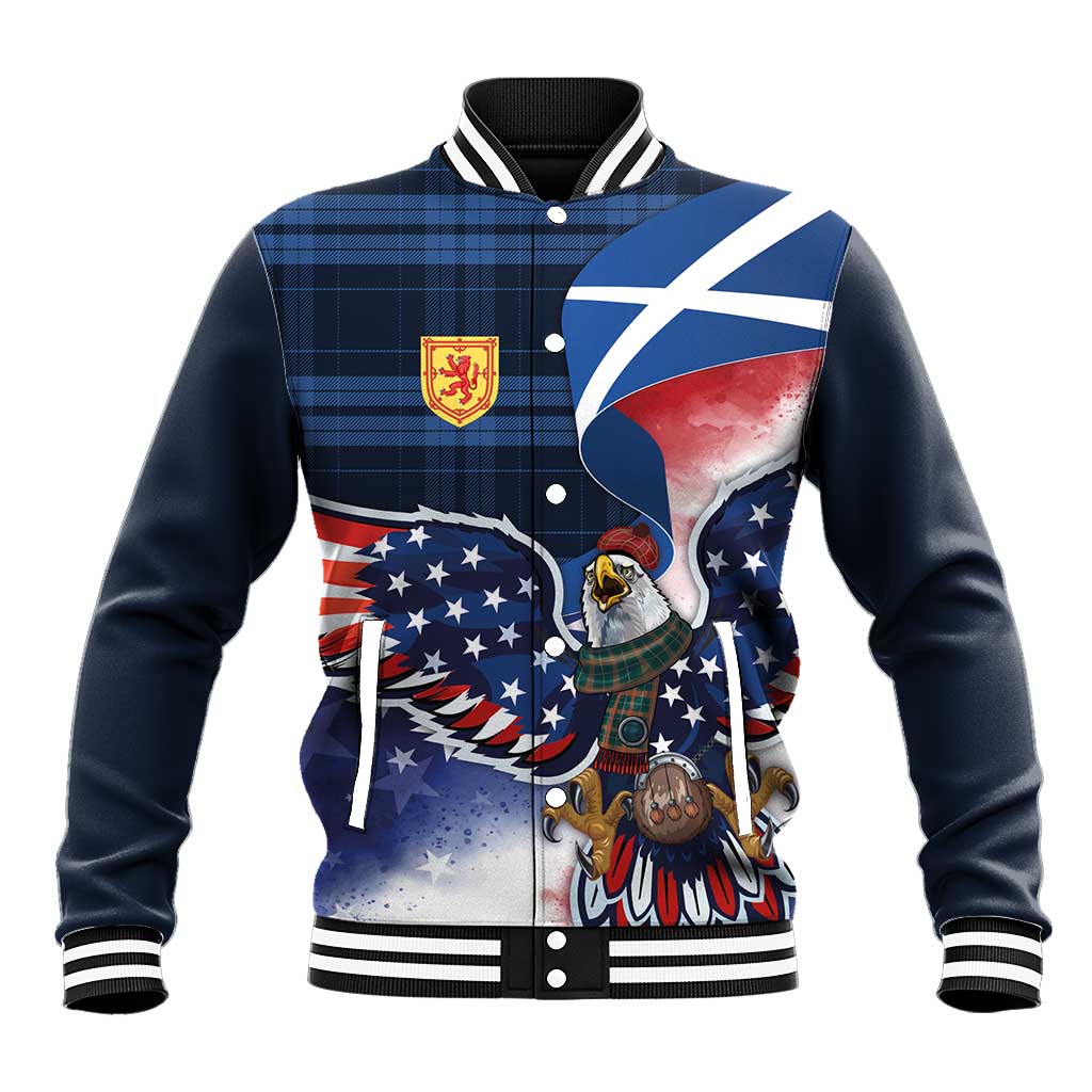 Scottish-American Heritage Month Baseball Jacket USA Eagle with Scottish Traditional Costume