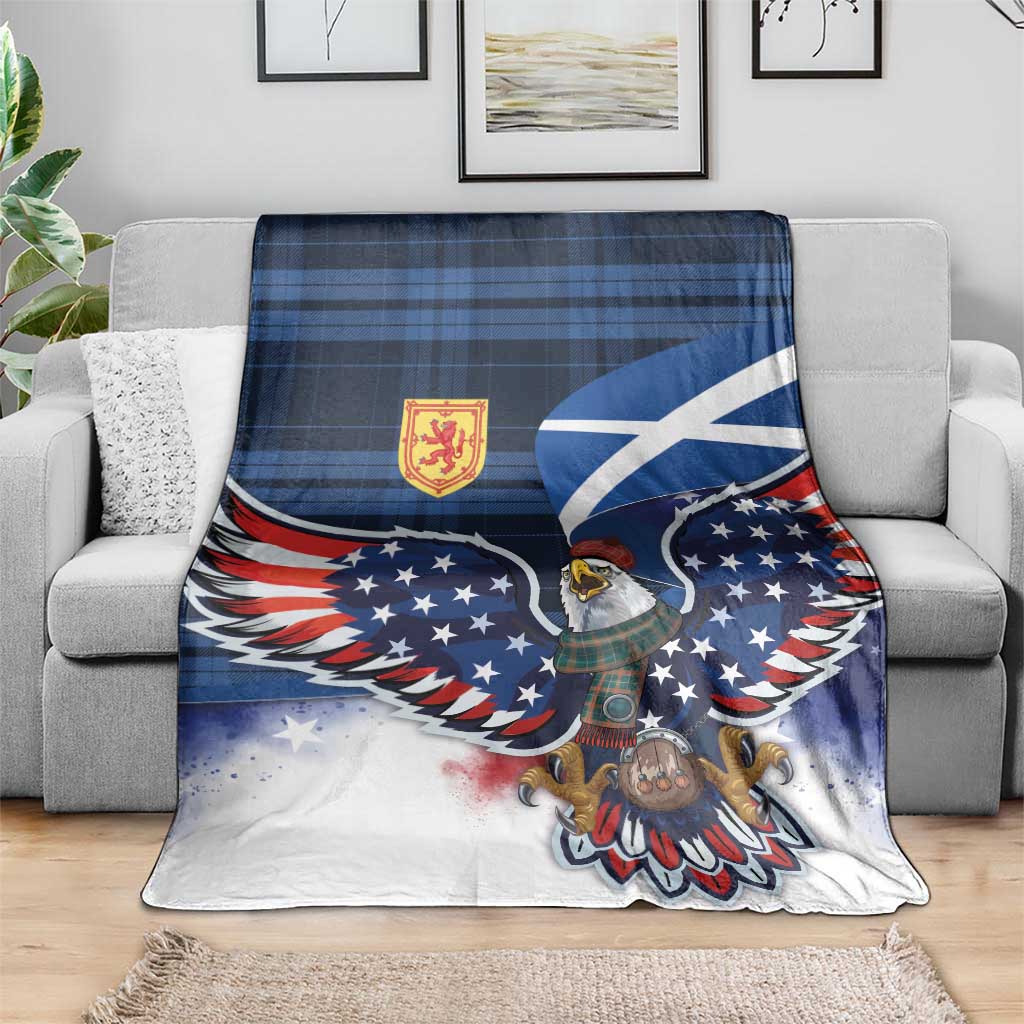 Scottish-American Heritage Month Blanket USA Eagle with Scottish Traditional Costume