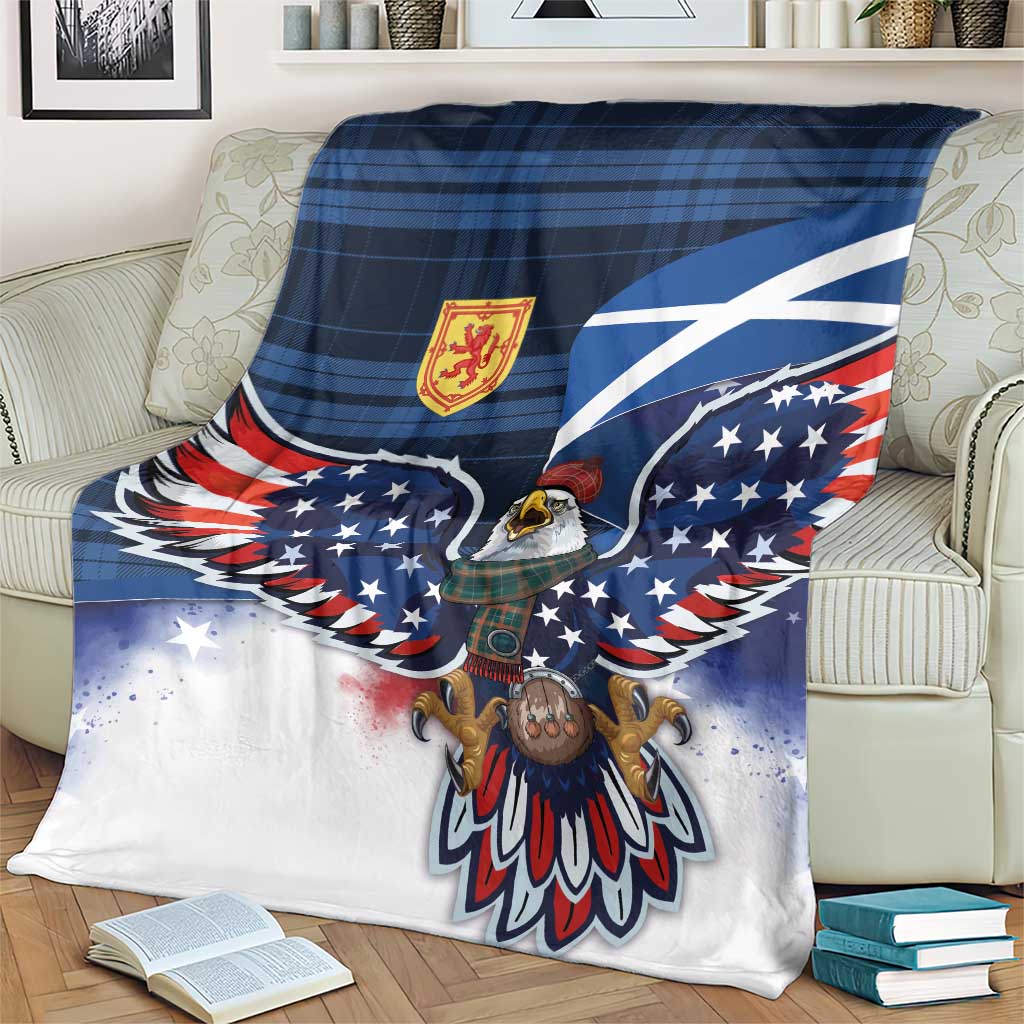 Scottish-American Heritage Month Blanket USA Eagle with Scottish Traditional Costume