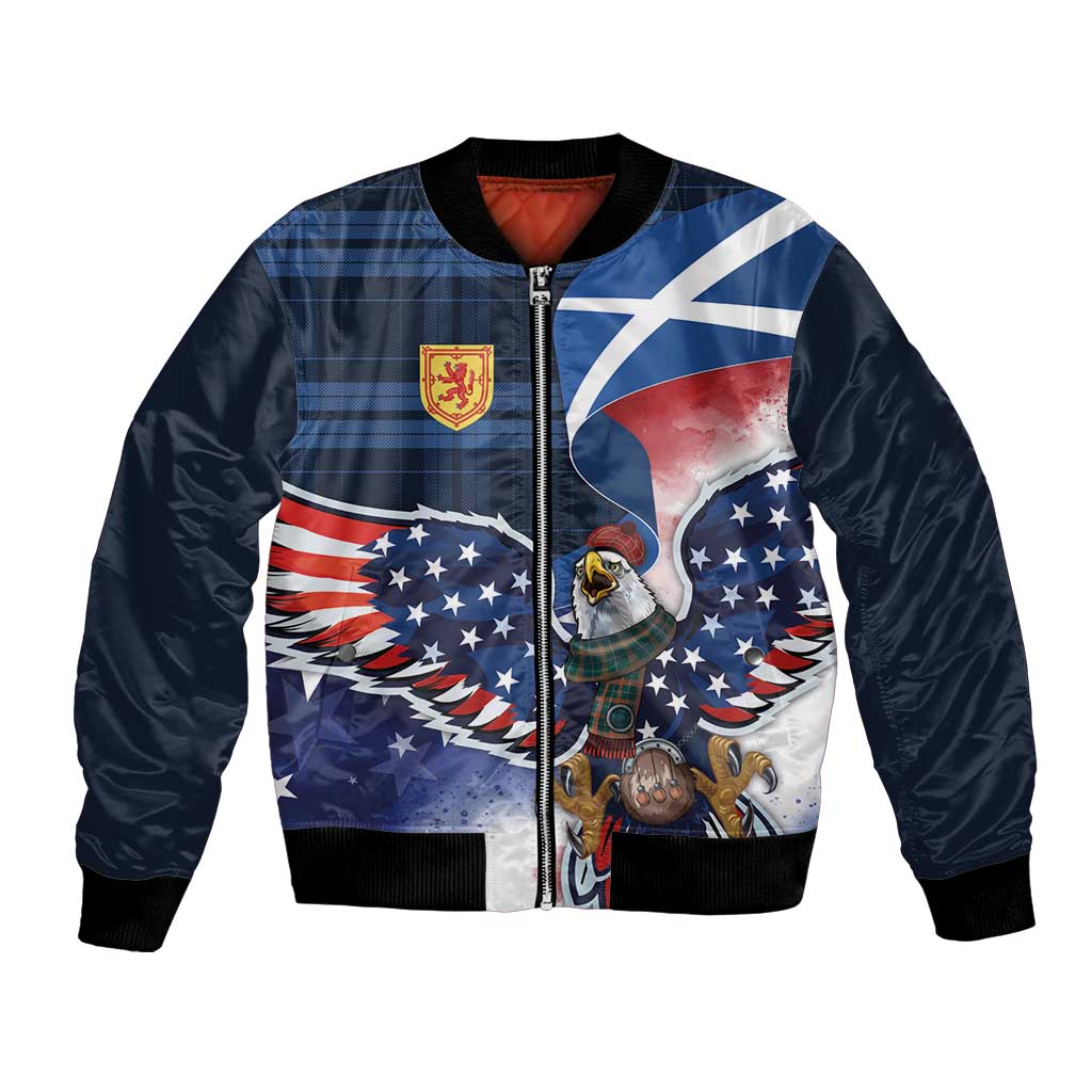 Scottish-American Heritage Month Bomber Jacket USA Eagle with Scottish Traditional Costume