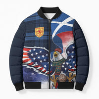 Scottish-American Heritage Month Bomber Puffer Jacket USA Eagle with Scottish Traditional Costume