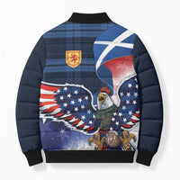 Scottish-American Heritage Month Bomber Puffer Jacket USA Eagle with Scottish Traditional Costume