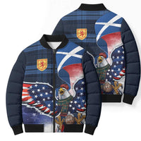Scottish-American Heritage Month Bomber Puffer Jacket USA Eagle with Scottish Traditional Costume
