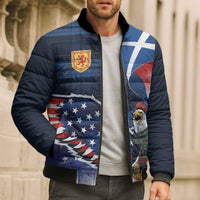 Scottish-American Heritage Month Bomber Puffer Jacket USA Eagle with Scottish Traditional Costume