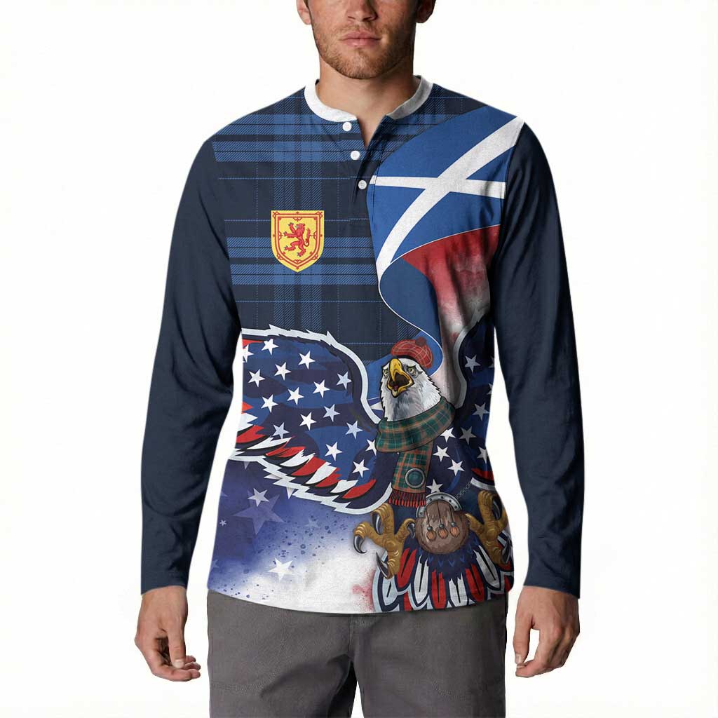 Scottish-American Heritage Month Button Sweatshirt USA Eagle with Scottish Traditional Costume