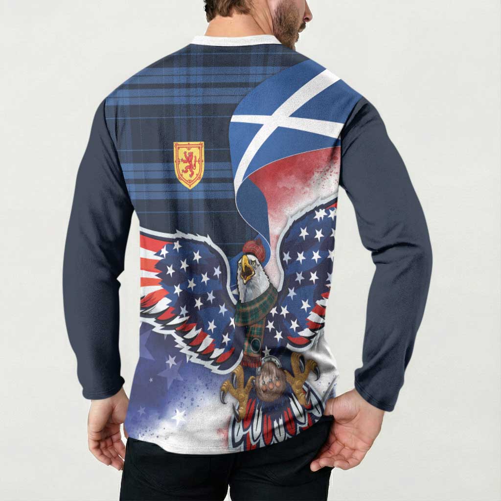 Scottish-American Heritage Month Button Sweatshirt USA Eagle with Scottish Traditional Costume
